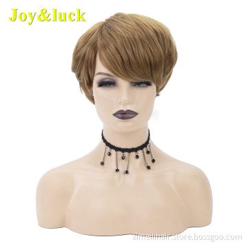 Women's Wholesale Prices Ladies Hair Machine Made Side Part Party Blonde Wig With Bangs Natural Straight Short Synthetic Wigs